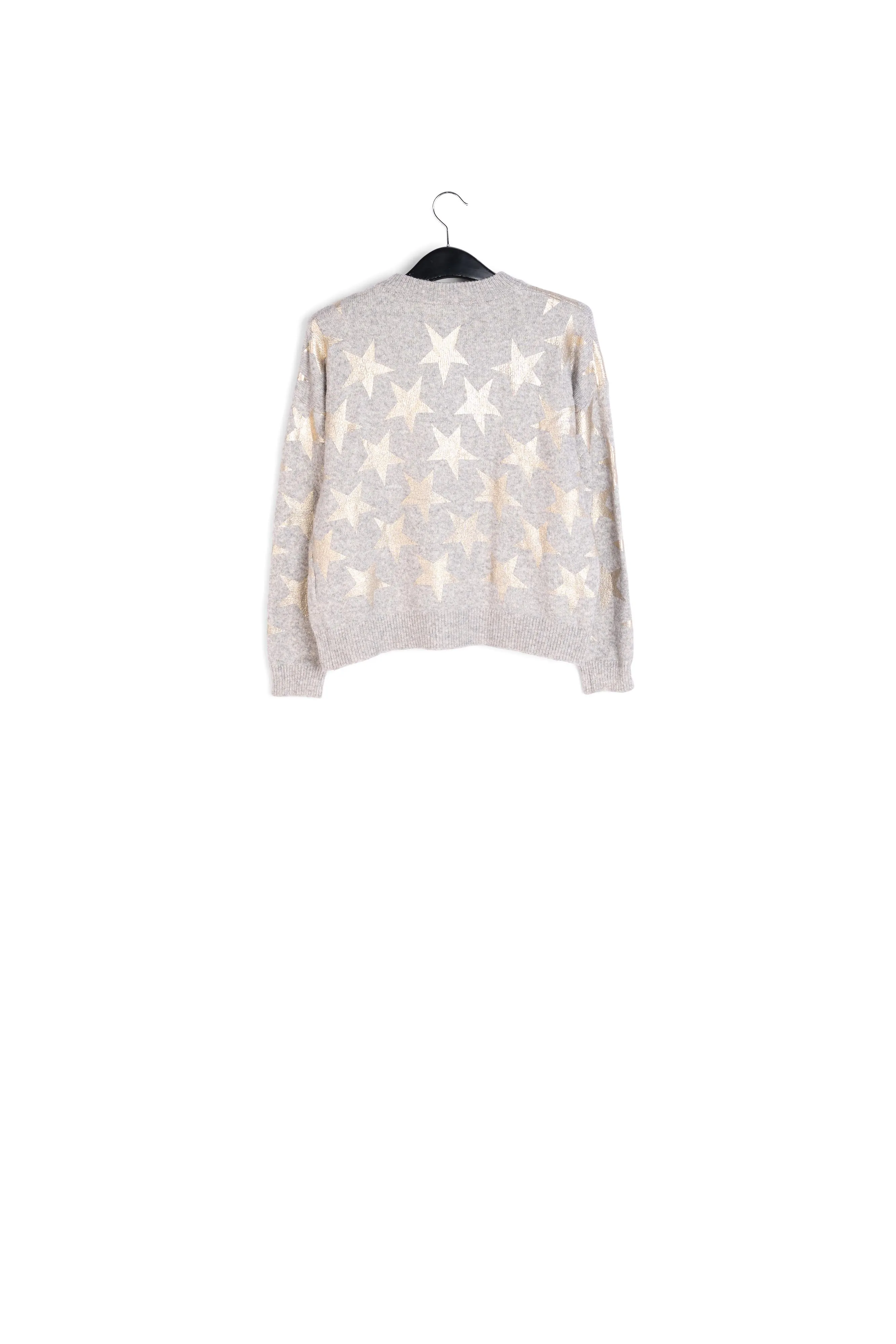 Light grey knitted sweater with metallic stars