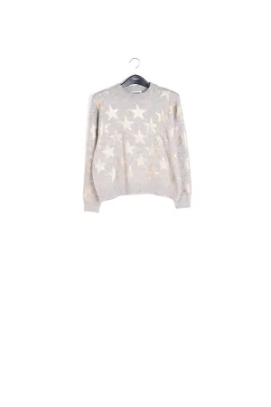 Light grey knitted sweater with metallic stars