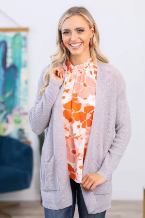 Light Grey Mid Length Cardigan With Pockets