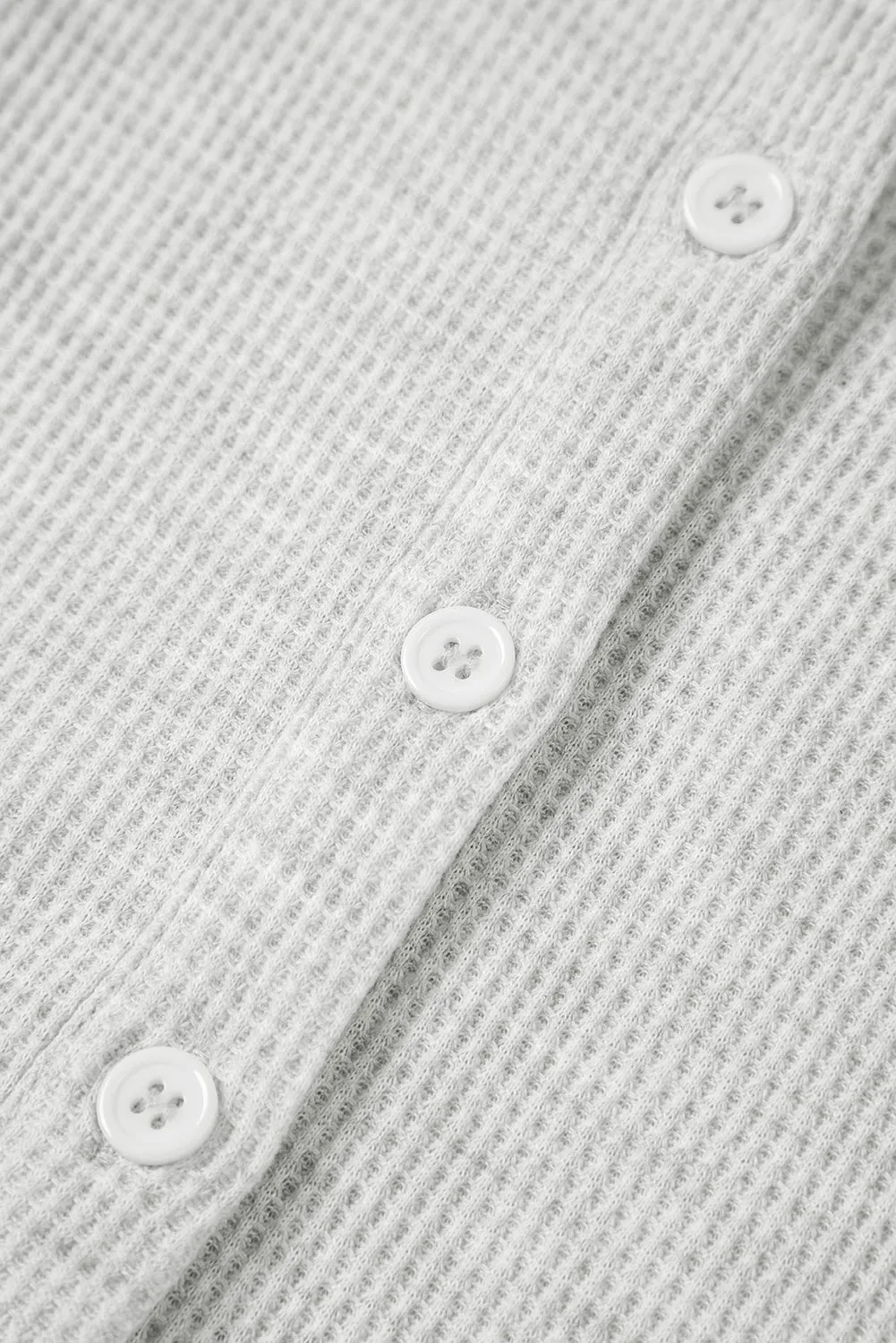 Light Grey Waffle Knit Sleeveless Buttoned Front Drawstring Waist Romper