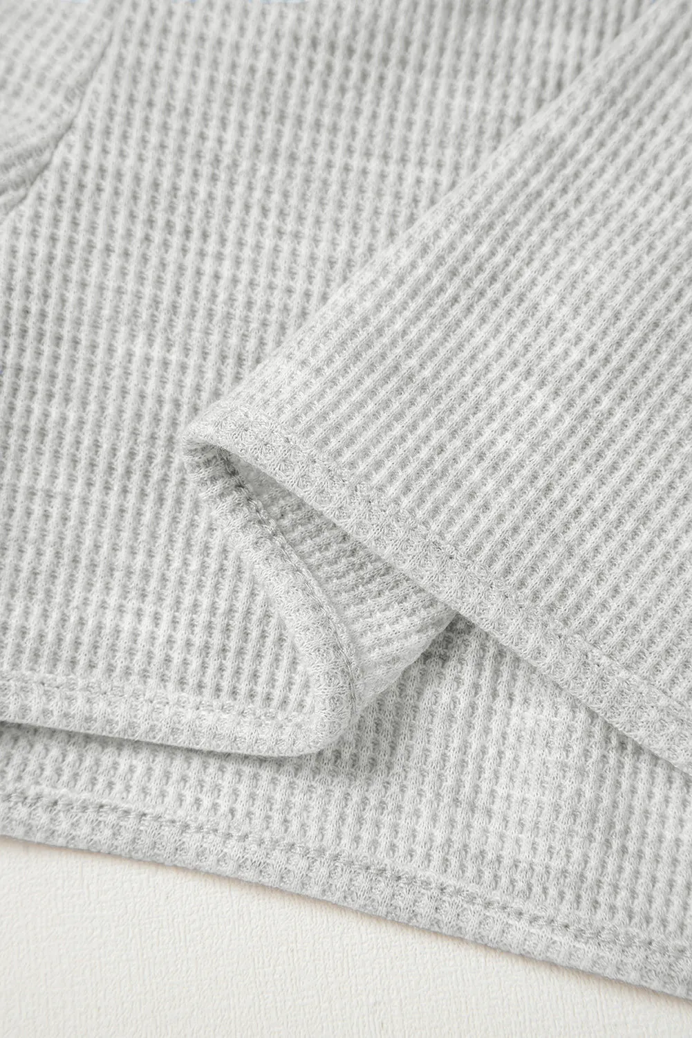 Light Grey Waffle Knit Sleeveless Buttoned Front Drawstring Waist Romper