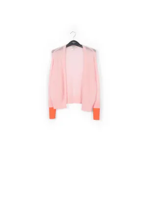 Light pink mohair-blend cardigan with neon cuffs