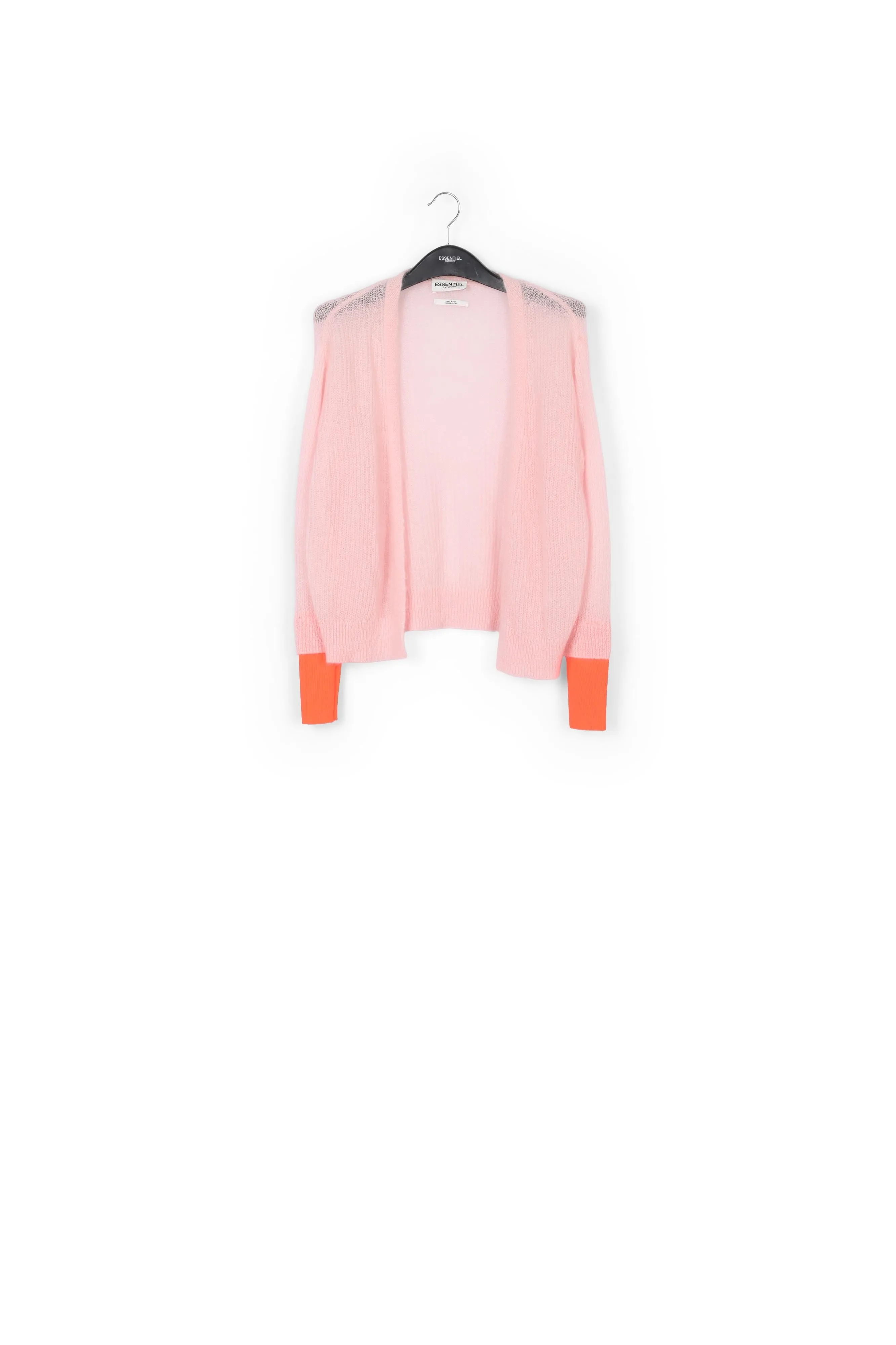Light pink mohair-blend cardigan with neon cuffs