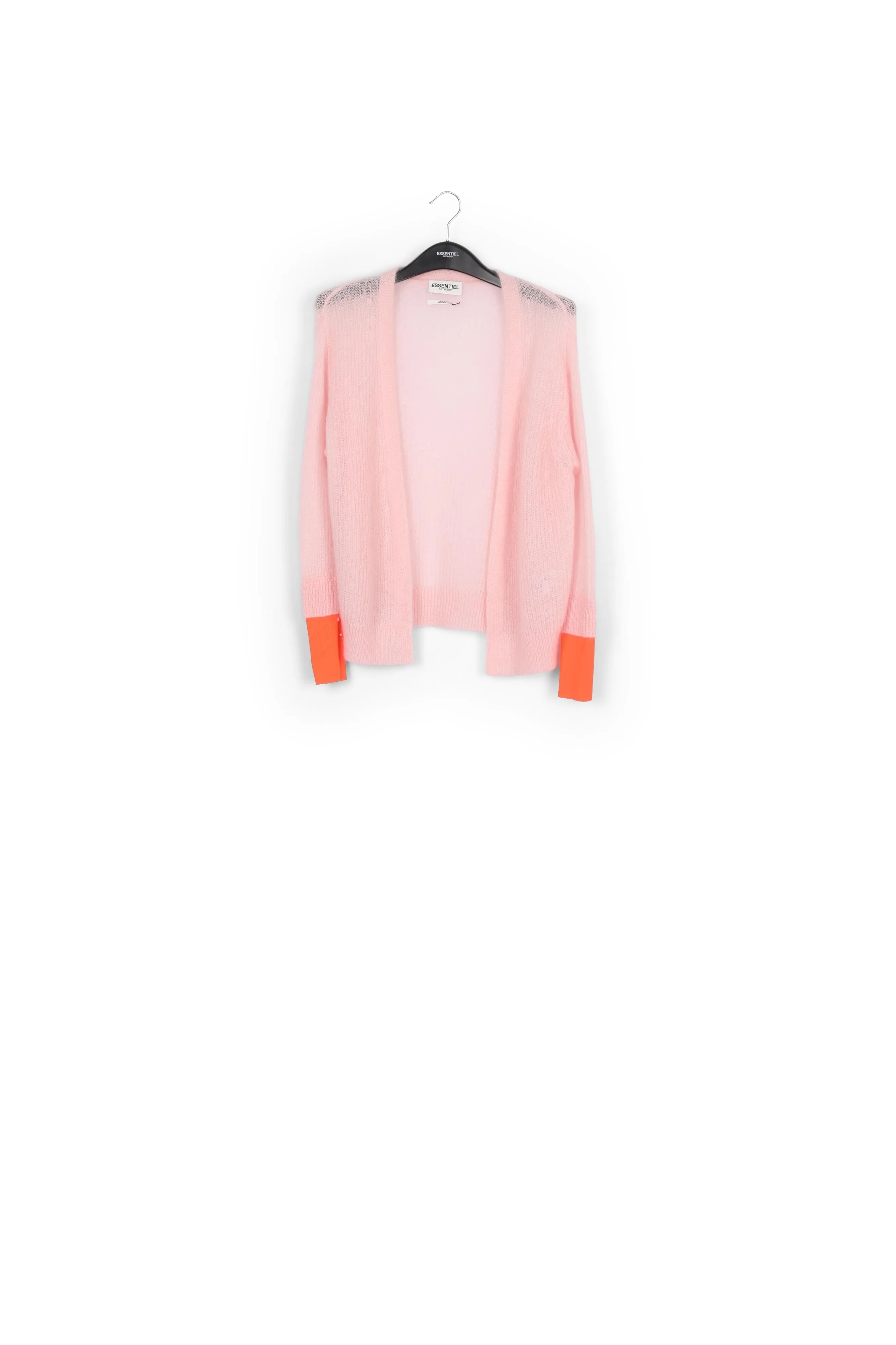 Light pink mohair-blend cardigan with neon cuffs