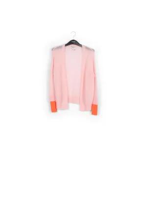 Light pink mohair-blend cardigan with neon cuffs