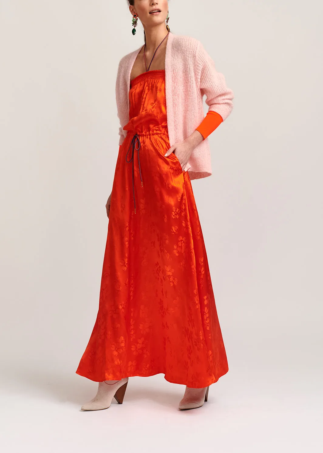Light pink mohair-blend cardigan with neon cuffs