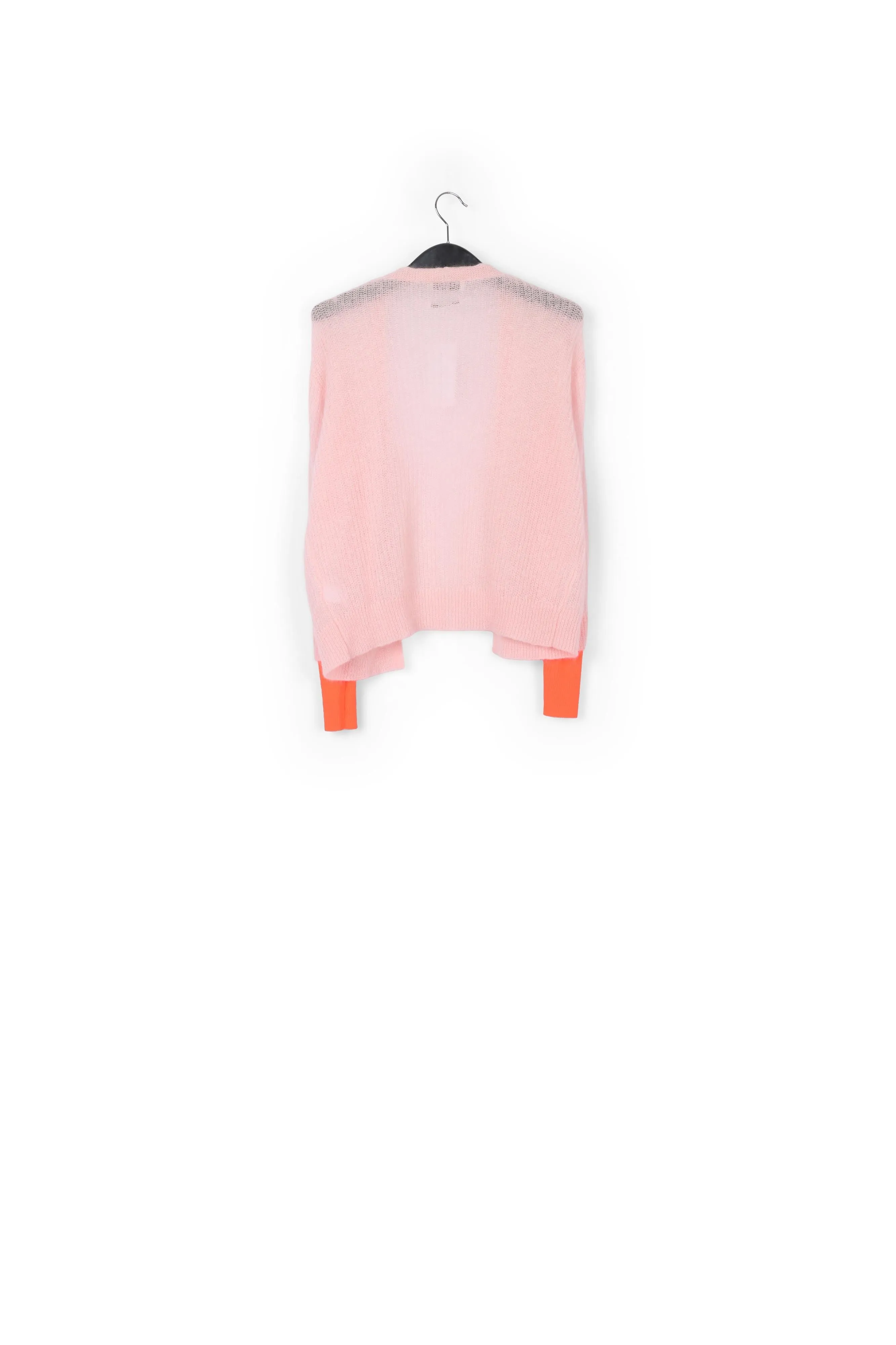 Light pink mohair-blend cardigan with neon cuffs