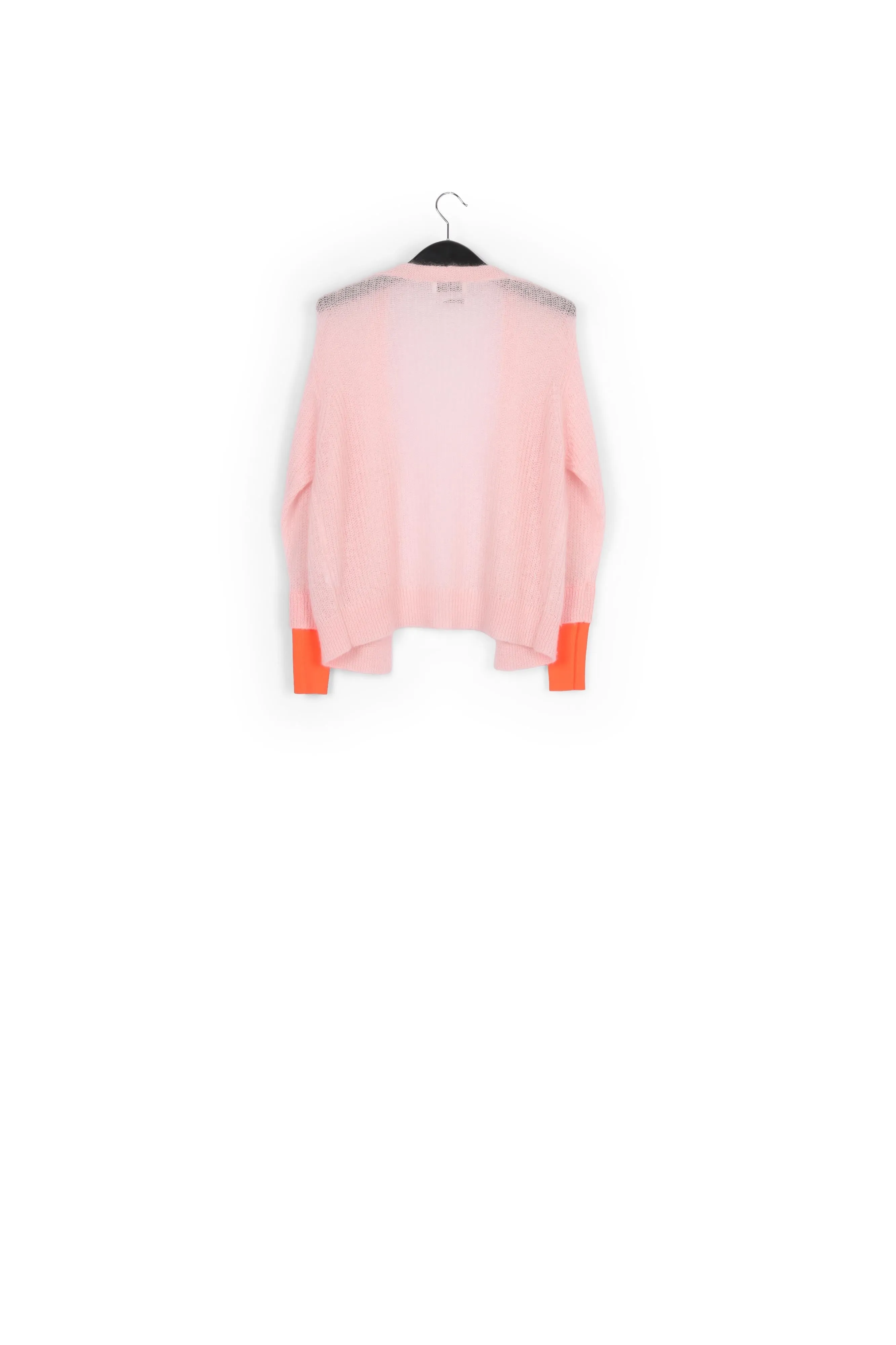 Light pink mohair-blend cardigan with neon cuffs