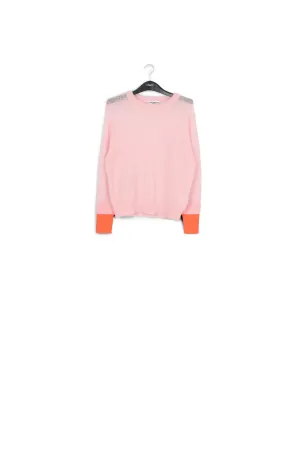 Light pink mohair-blend sweater with neon cuffs