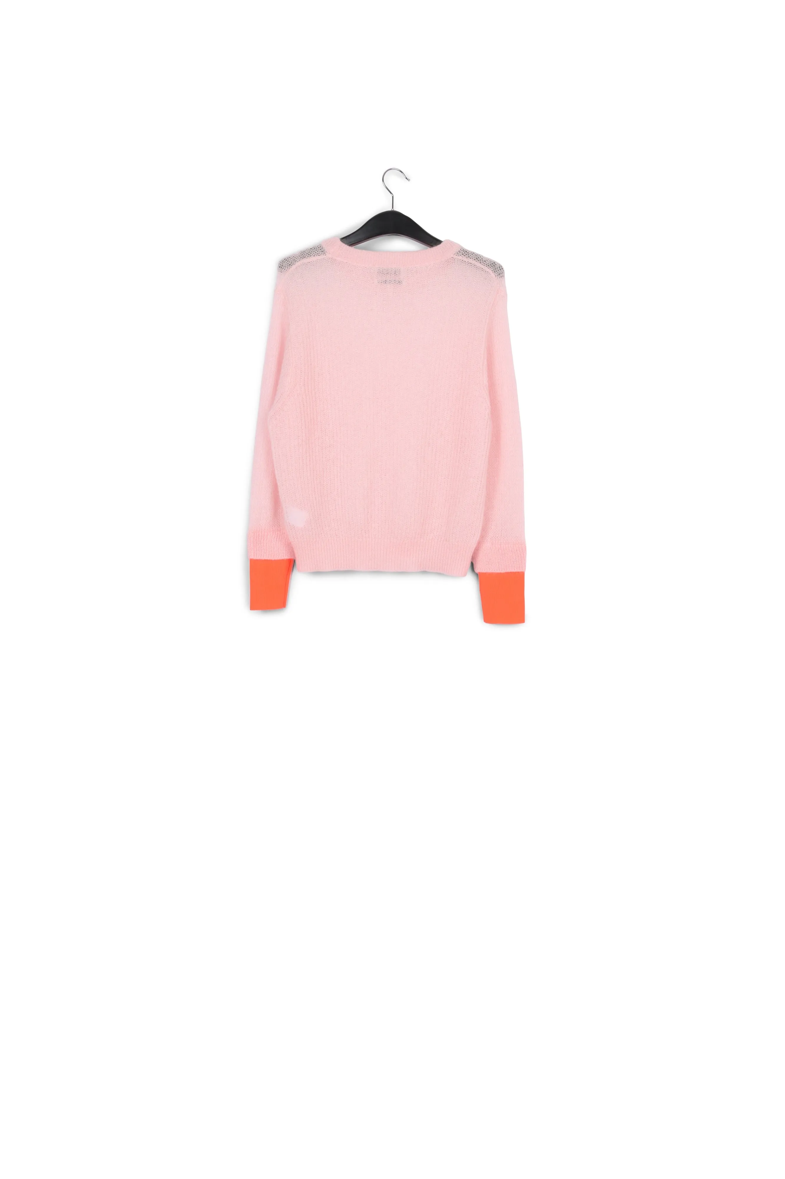 Light pink mohair-blend sweater with neon cuffs