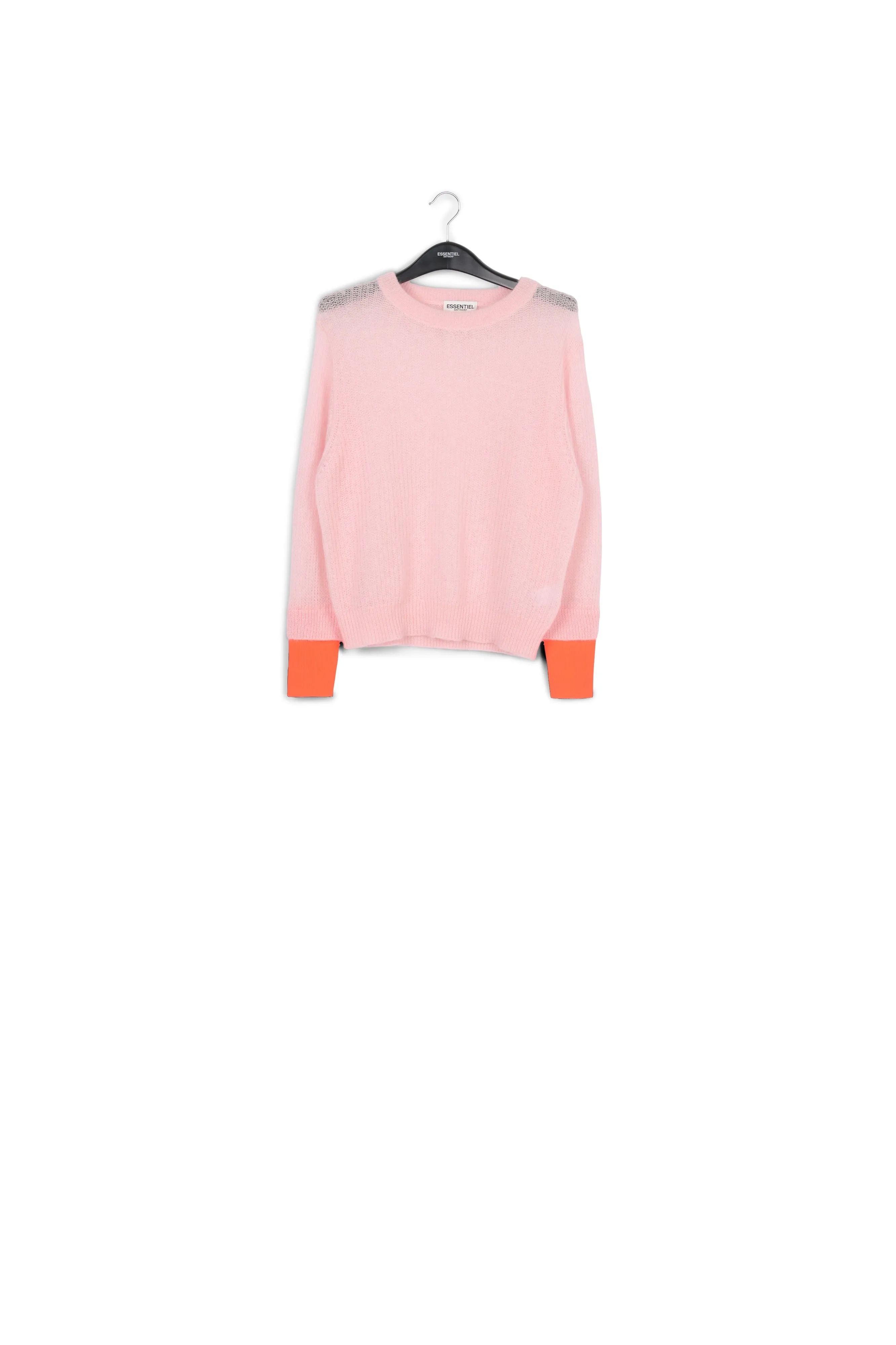Light pink mohair-blend sweater with neon cuffs