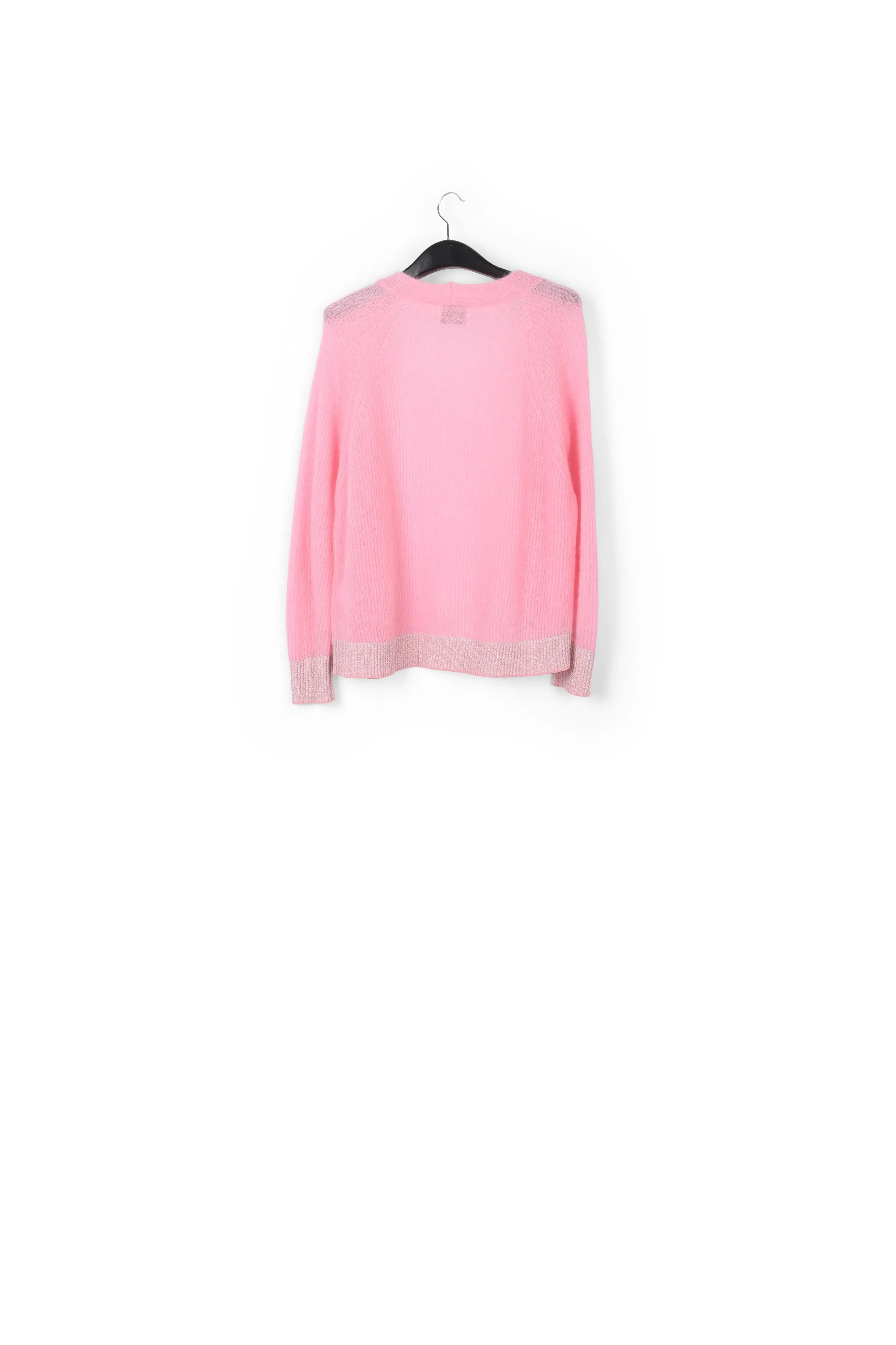 Light pink ribbed open cardigan with accentuated trims