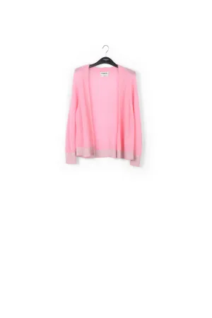 Light pink ribbed open cardigan with accentuated trims