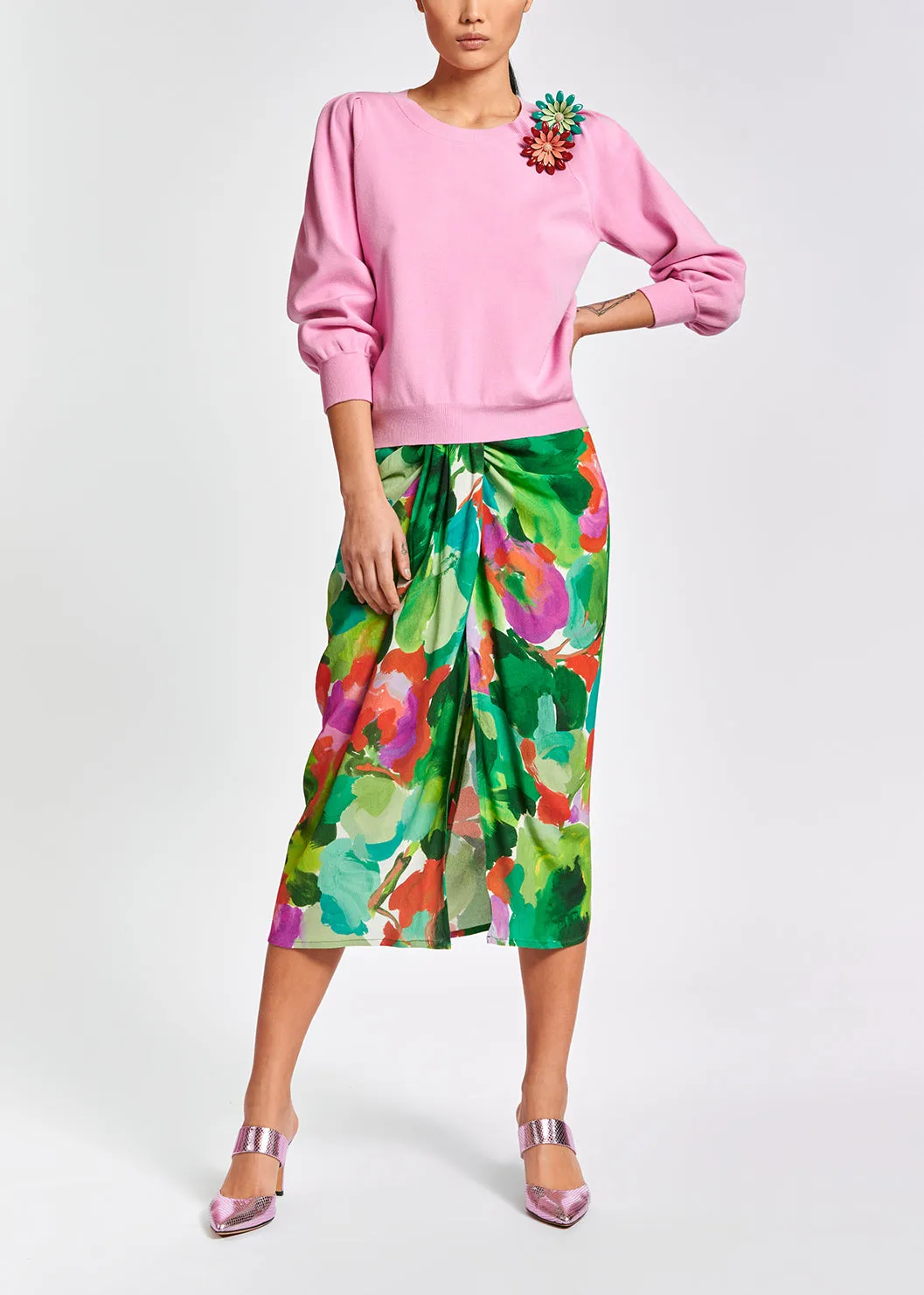 Light pink sweater with pleat details