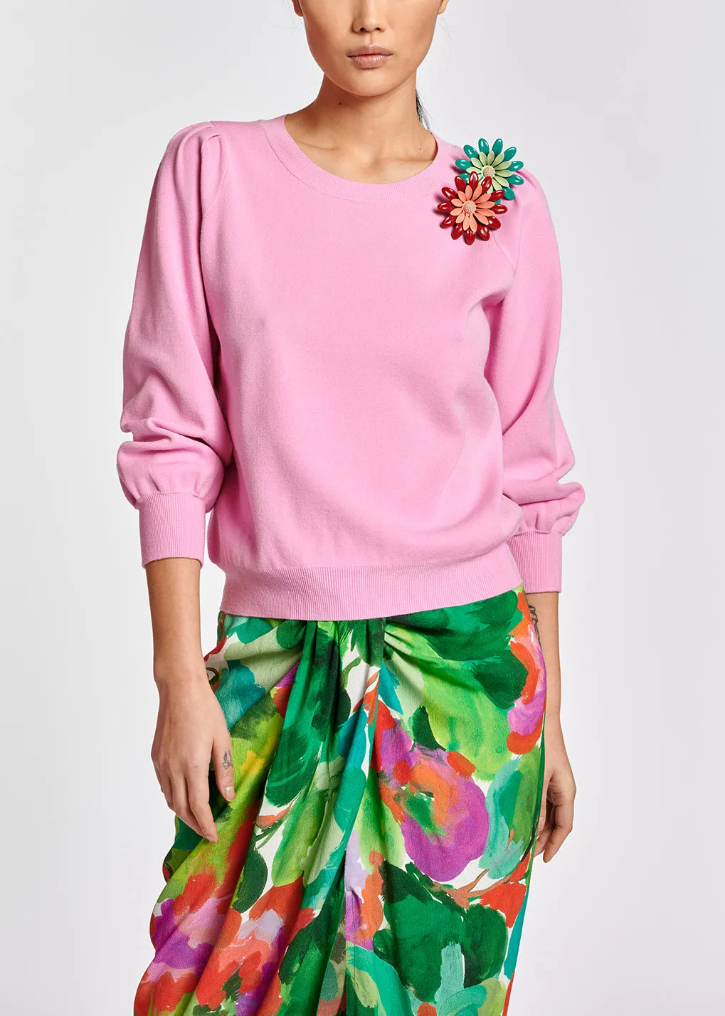 Light pink sweater with pleat details