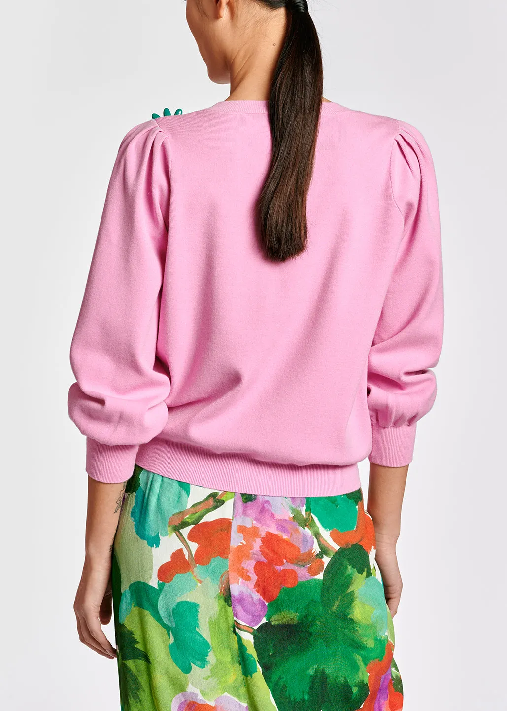 Light pink sweater with pleat details