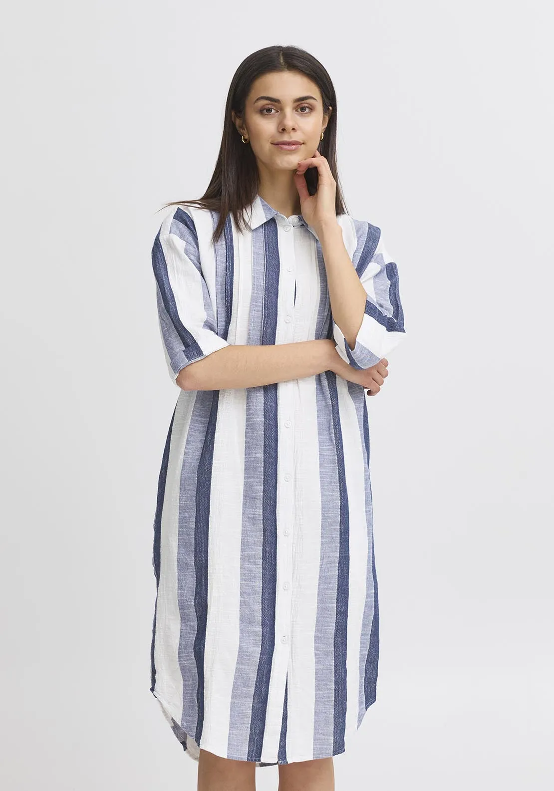 Light Woven Dress - Navy And White Stripe