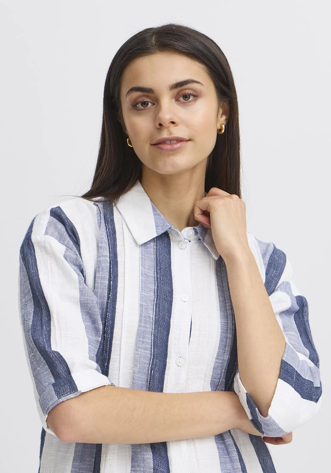 Light Woven Dress - Navy And White Stripe