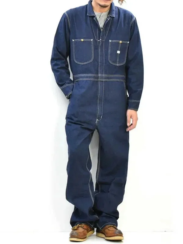 Long-sleeved Denim Overall for Men with Relaxed Fit