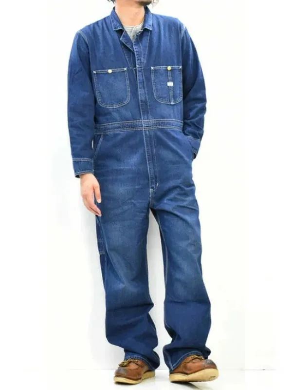 Long-sleeved Denim Overall for Men with Relaxed Fit