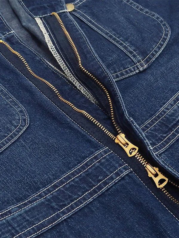Long-sleeved Denim Overall for Men with Relaxed Fit