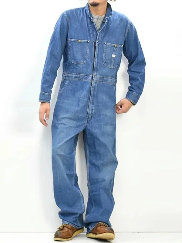Long-sleeved Denim Overall for Men with Relaxed Fit