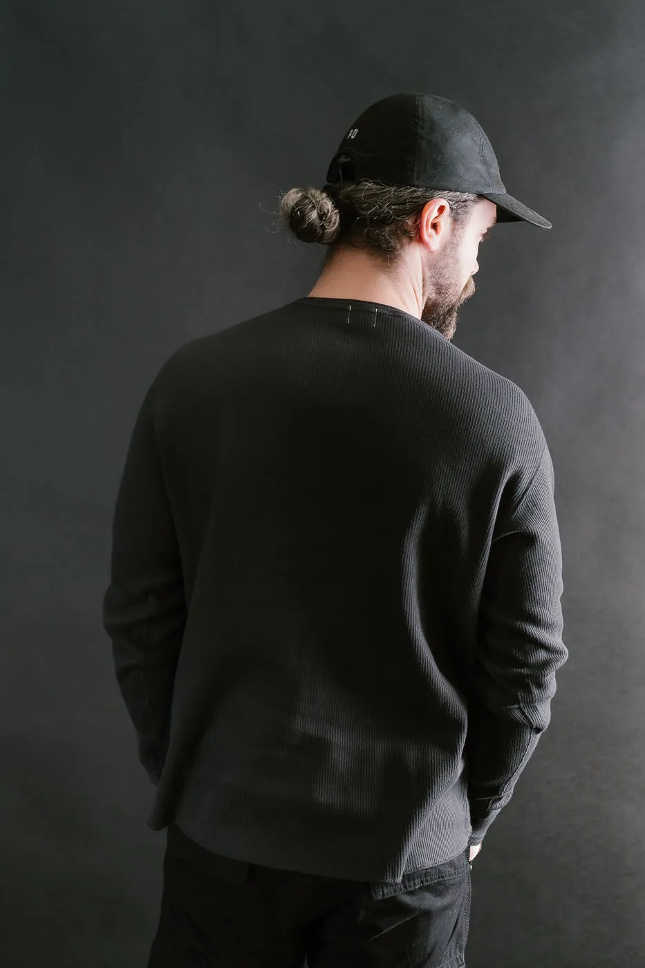 LRH1039 - Classic Royal Rib Knit Thermal Henley - Antique Black