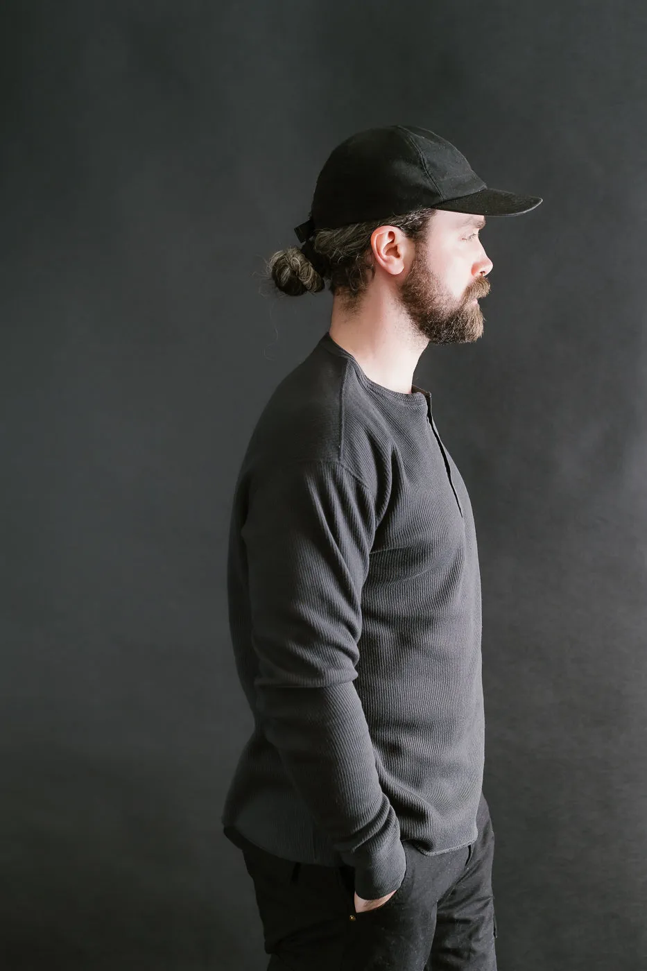 LRH1039 - Classic Royal Rib Knit Thermal Henley - Antique Black