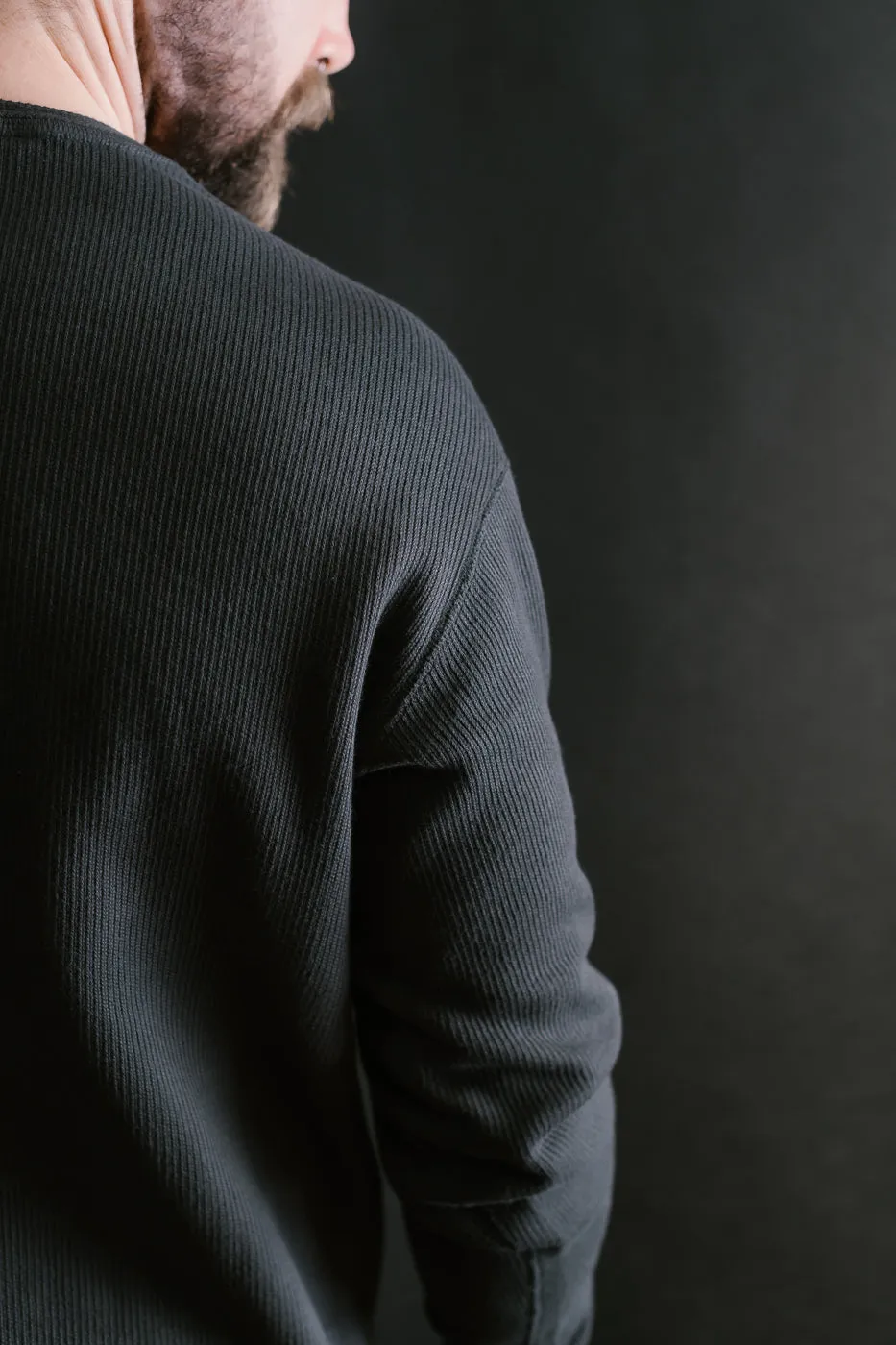LRH1039 - Classic Royal Rib Knit Thermal Henley - Antique Black