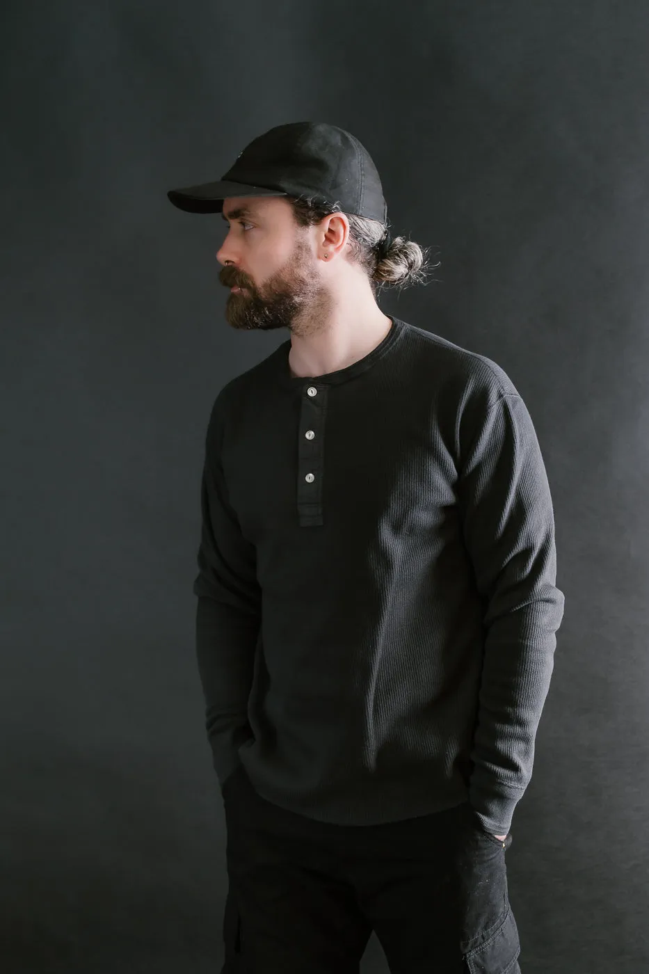 LRH1039 - Classic Royal Rib Knit Thermal Henley - Antique Black