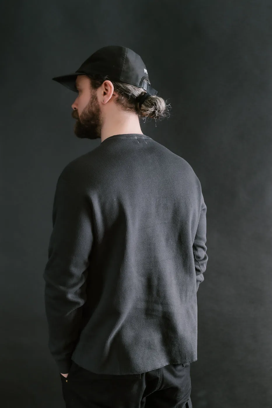 LRH1039 - Classic Royal Rib Knit Thermal Henley - Antique Black