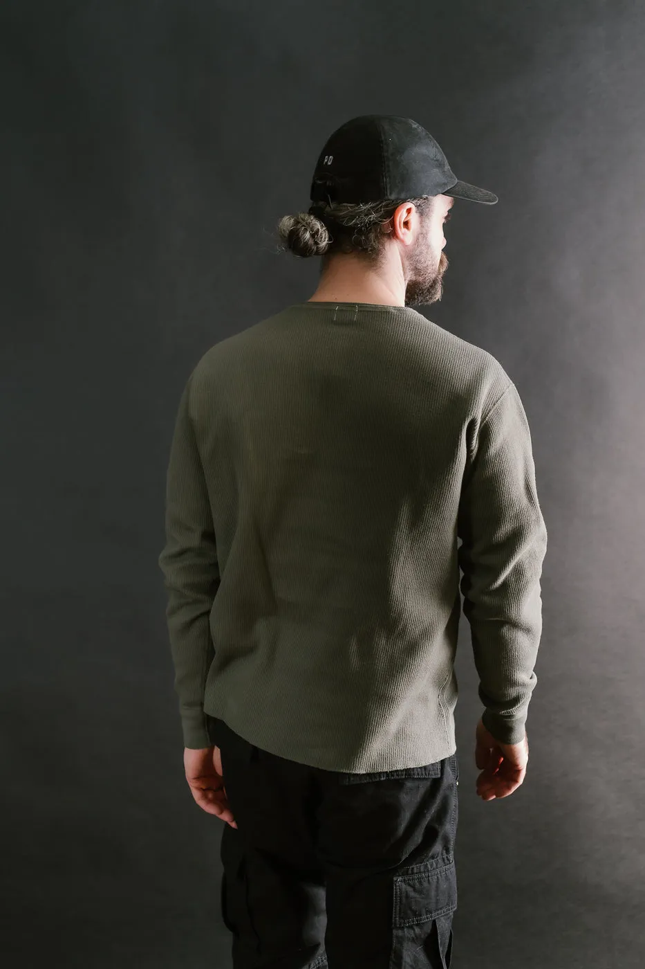 LRH1039 - Classic Royal Rib Knit Thermal Henley - Antique Olive