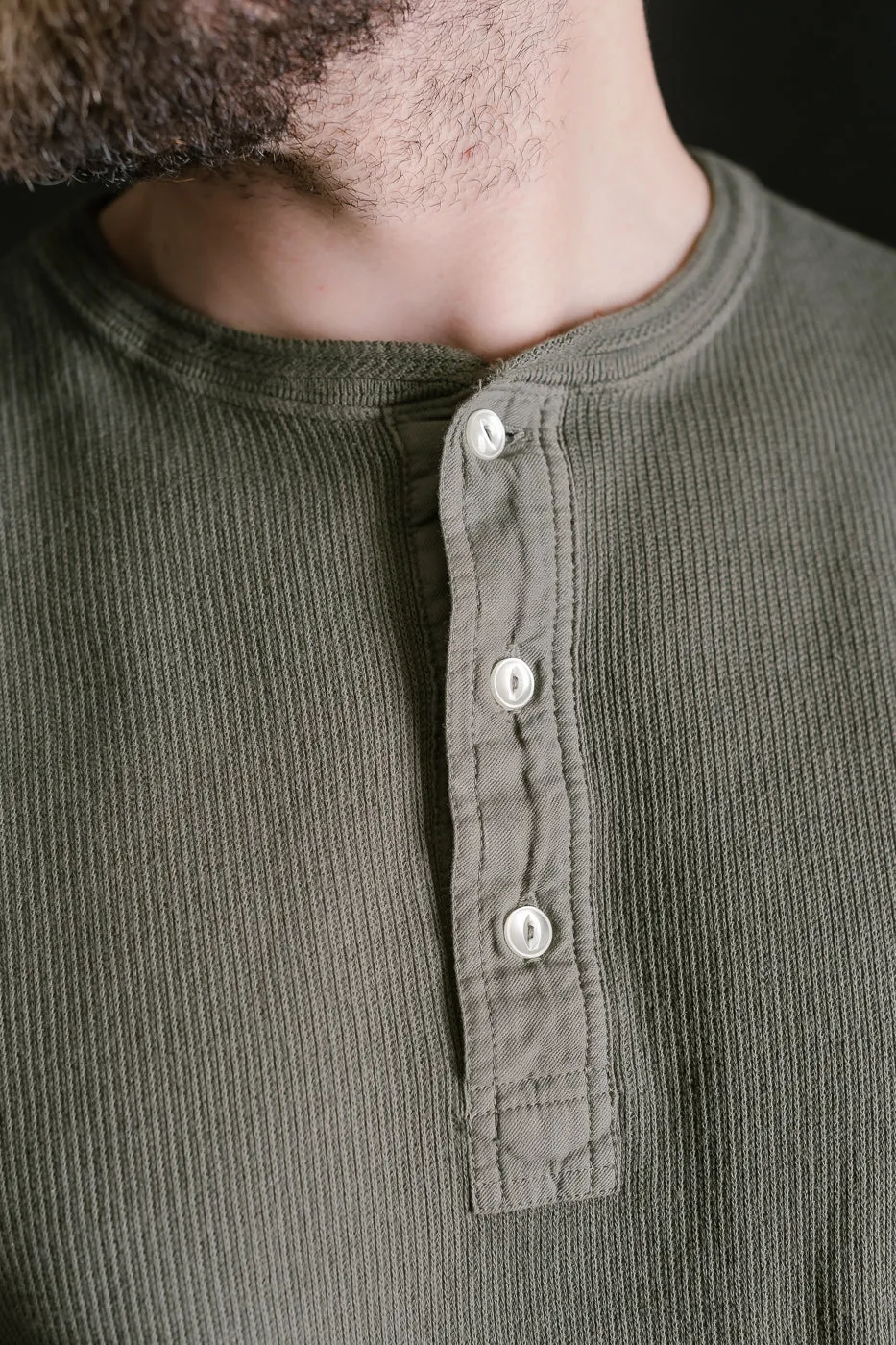 LRH1039 - Classic Royal Rib Knit Thermal Henley - Antique Olive