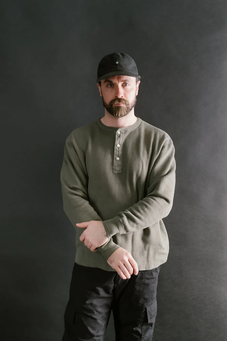 LRH1039 - Classic Royal Rib Knit Thermal Henley - Antique Olive
