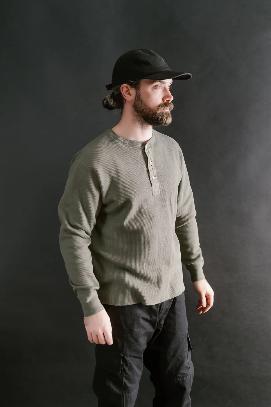 LRH1039 - Classic Royal Rib Knit Thermal Henley - Antique Olive