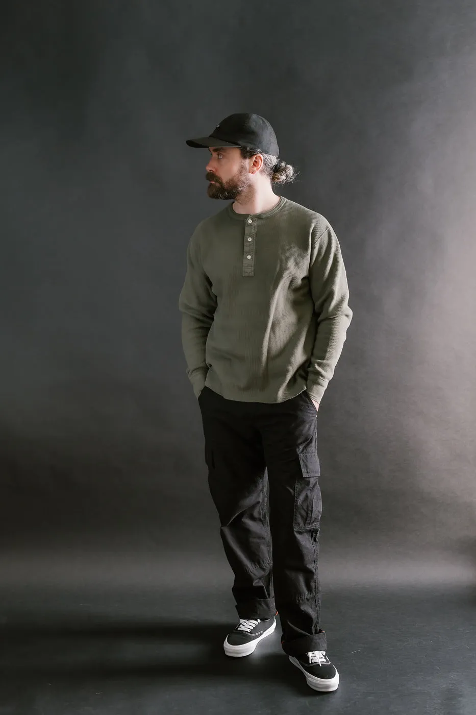 LRH1039 - Classic Royal Rib Knit Thermal Henley - Antique Olive