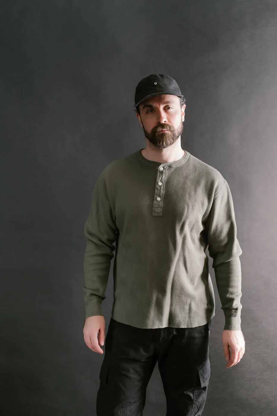 LRH1039 - Classic Royal Rib Knit Thermal Henley - Antique Olive