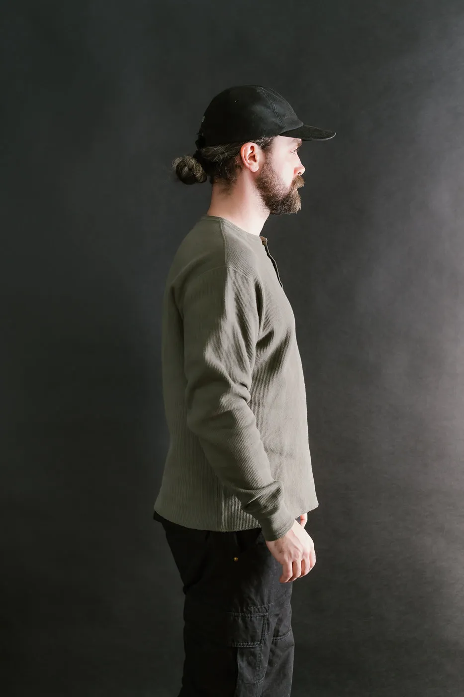 LRH1039 - Classic Royal Rib Knit Thermal Henley - Antique Olive