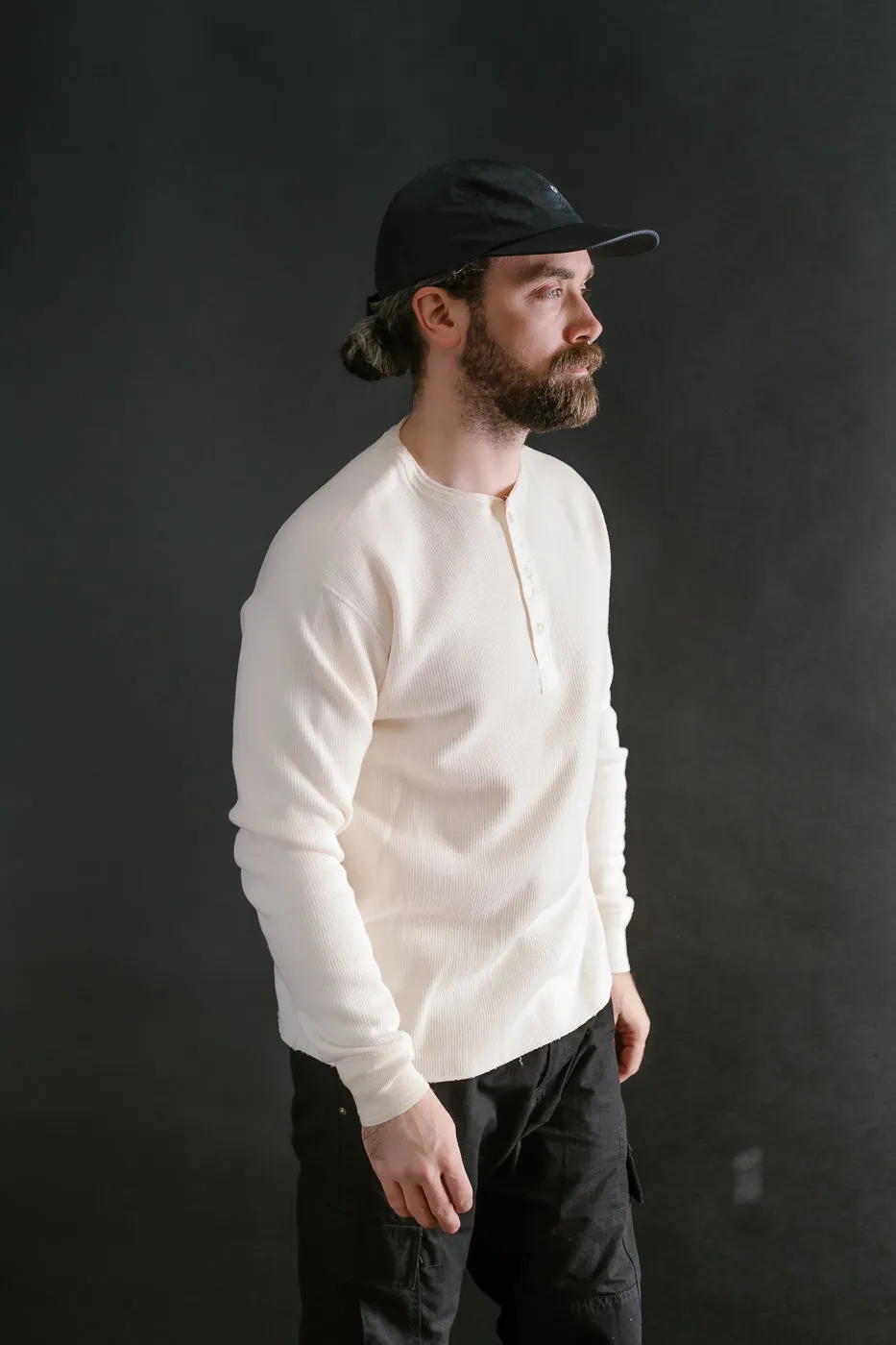 LRH1039 - Classic Royal Rib Knit Thermal Henley - Vintage Ivory