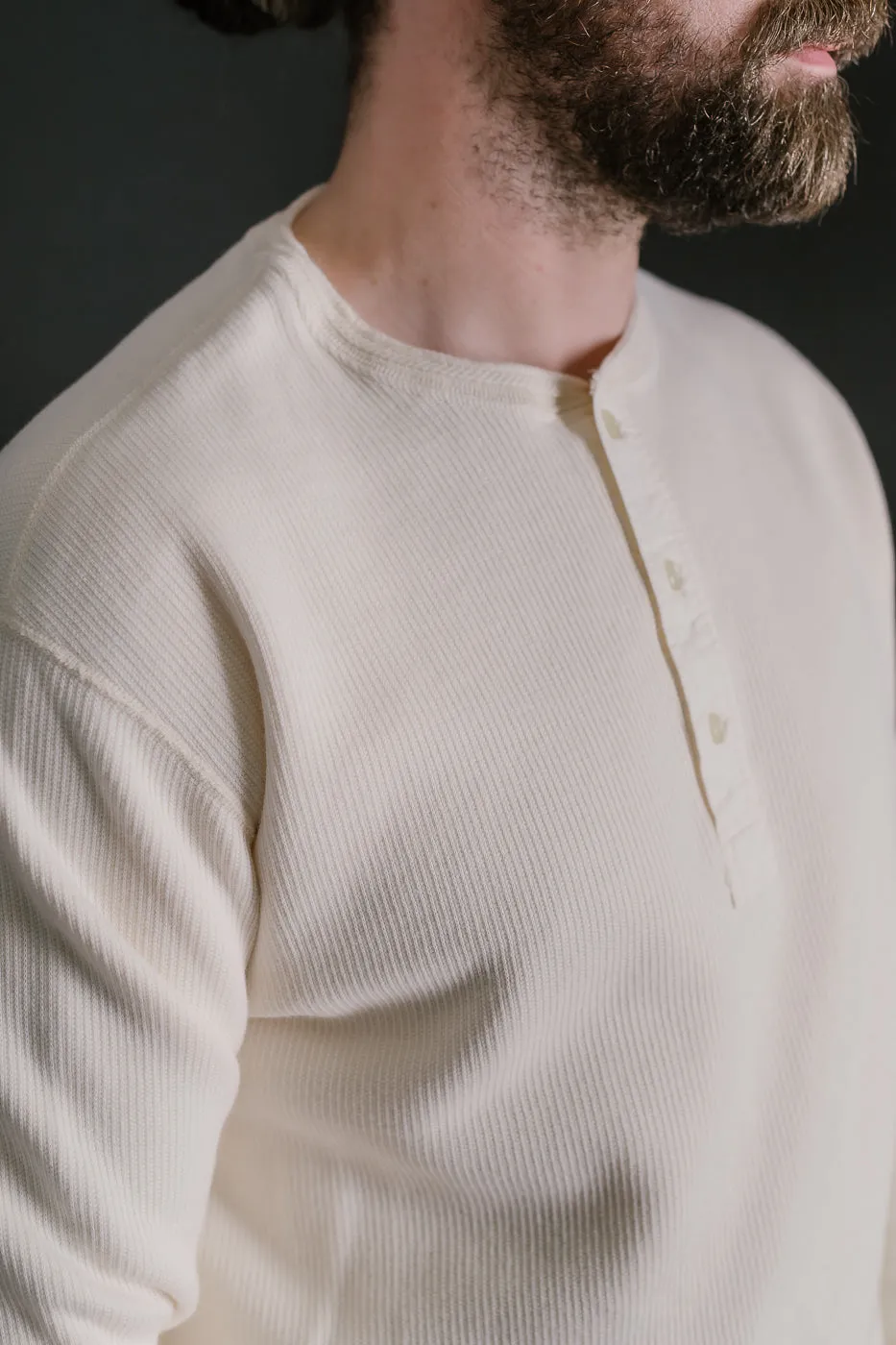 LRH1039 - Classic Royal Rib Knit Thermal Henley - Vintage Ivory