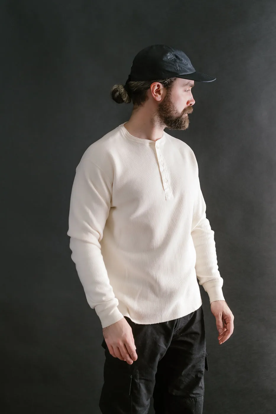 LRH1039 - Classic Royal Rib Knit Thermal Henley - Vintage Ivory