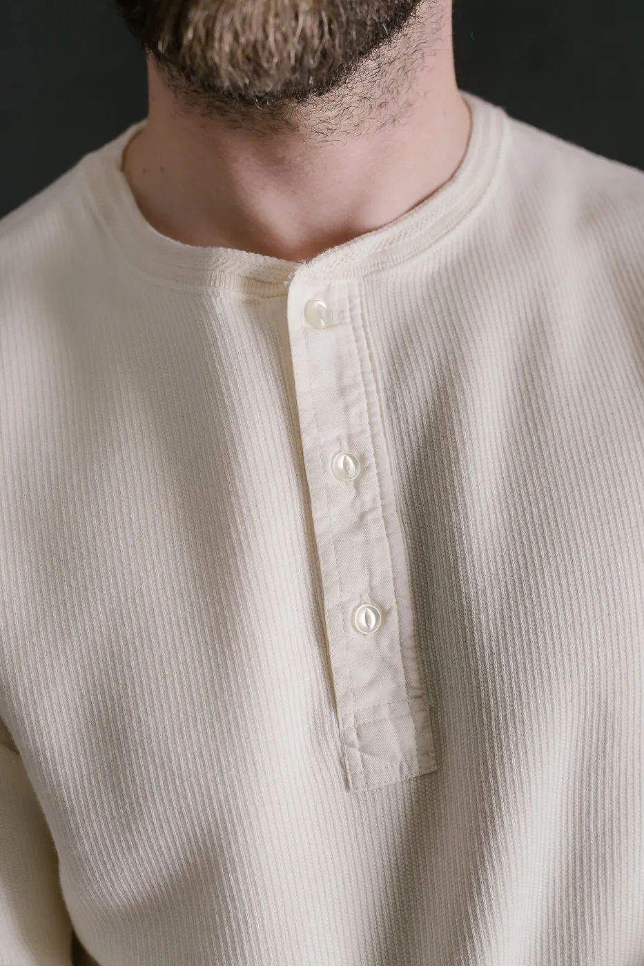 LRH1039 - Classic Royal Rib Knit Thermal Henley - Vintage Ivory