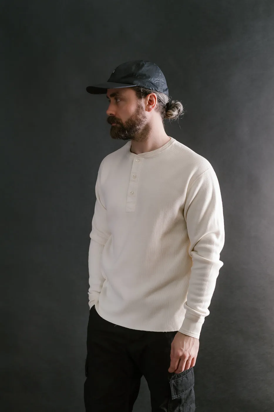 LRH1039 - Classic Royal Rib Knit Thermal Henley - Vintage Ivory