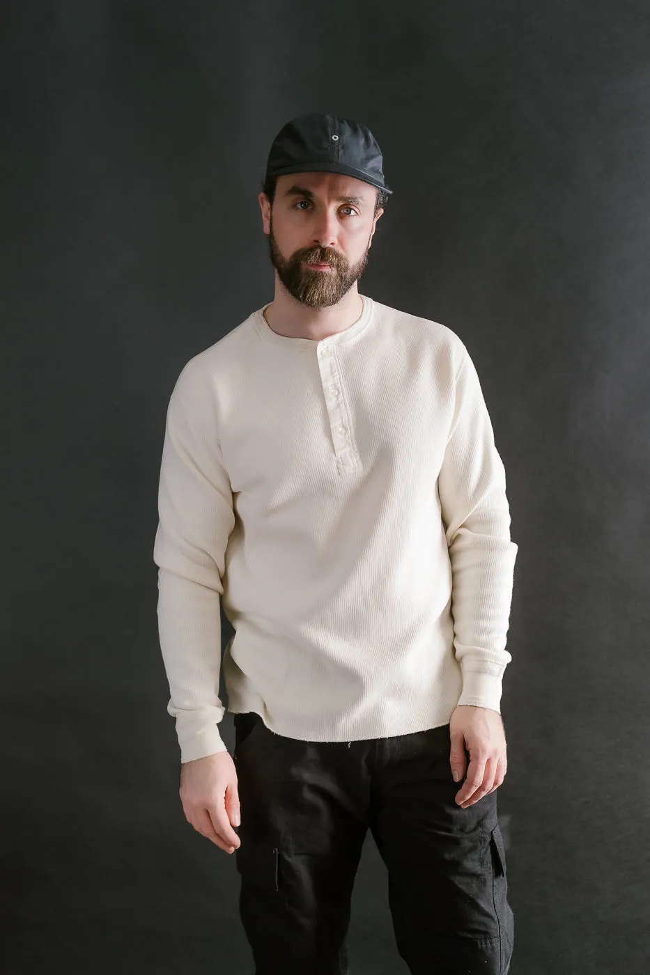 LRH1039 - Classic Royal Rib Knit Thermal Henley - Vintage Ivory