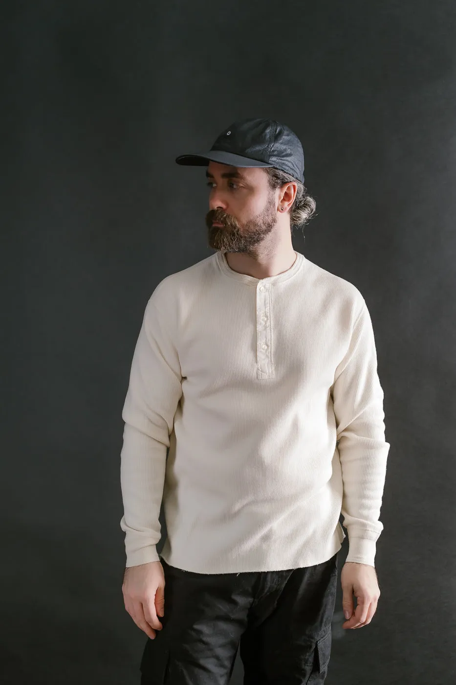 LRH1039 - Classic Royal Rib Knit Thermal Henley - Vintage Ivory