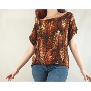 Lush 100% silk brown-based autumnal print top size 10