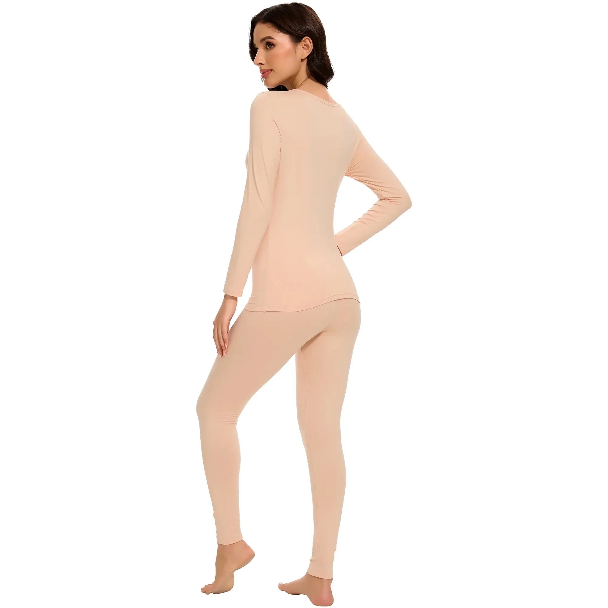 MANIFIQUE Thermal Underwear Set for Women Ultra Thin Long Johns Scoop Neck Base Layer Top  Bottom Set