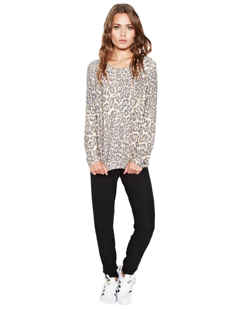 Michael Lauren Percy Classic Pullover in Tan Leopard