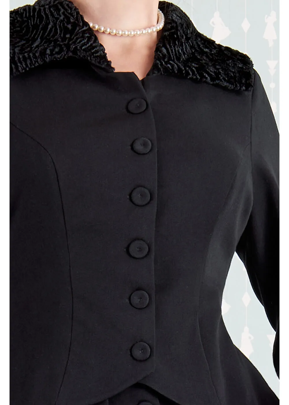 Miss Candyfloss Siliva Lou Faux-Fur 40's Blazer Jacket Black