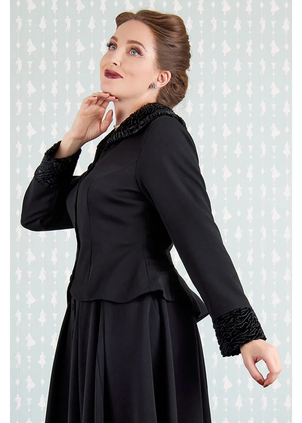 Miss Candyfloss Siliva Lou Faux-Fur 40's Blazer Jacket Black